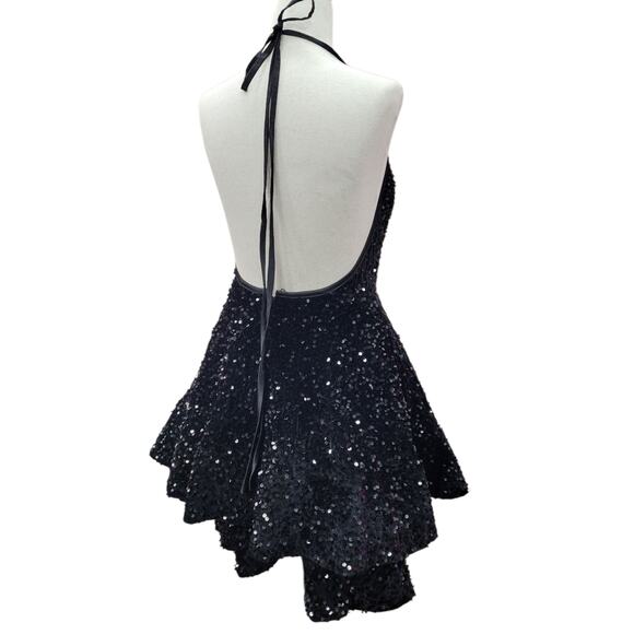 NWT Black Halter Scoop Neck Sequin Short Dress - Picture 3 of 10